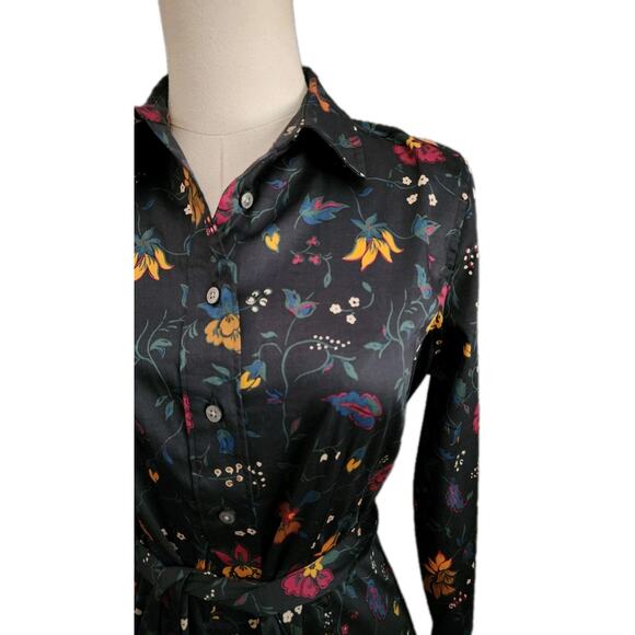 UNTUCKIT Ellery Button Up Shirt Long Sleeve Dress Women 2 Floral Belted Cotton - Picture 3 of 5